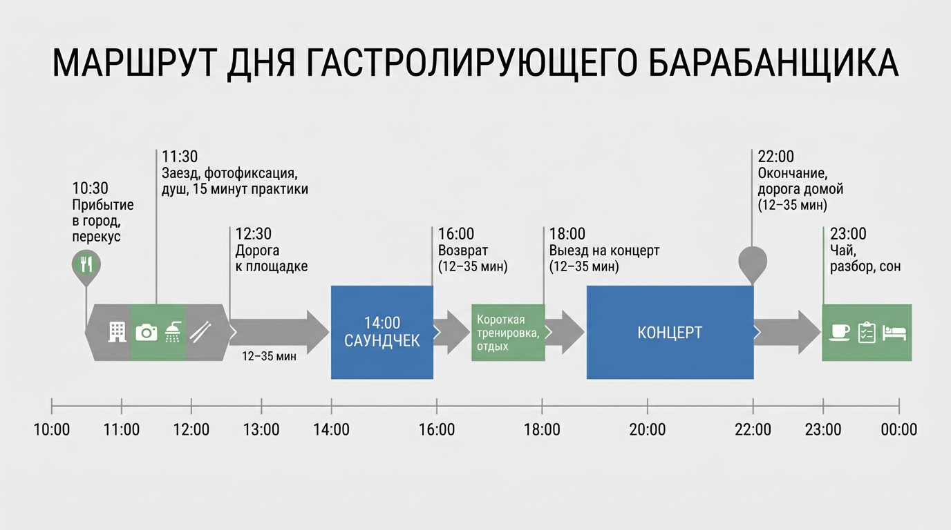 Маршрут дня гастролирующего барабанщика